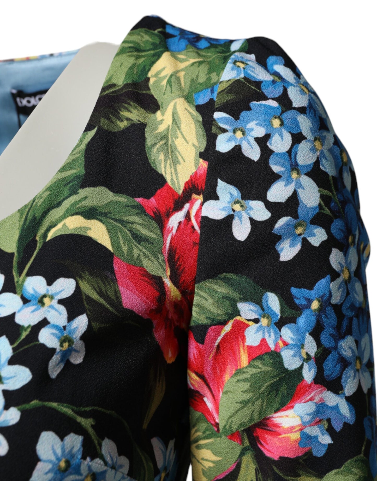 Black Floral Print Viscose Sheath Midi Dress