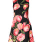 Black Floral Print Viscose A-line Mini  Dress