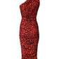 Red Leopard Print Nylon Sheath Midi Dress