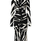Black White Zebra Viscose Sheath Midi Dress