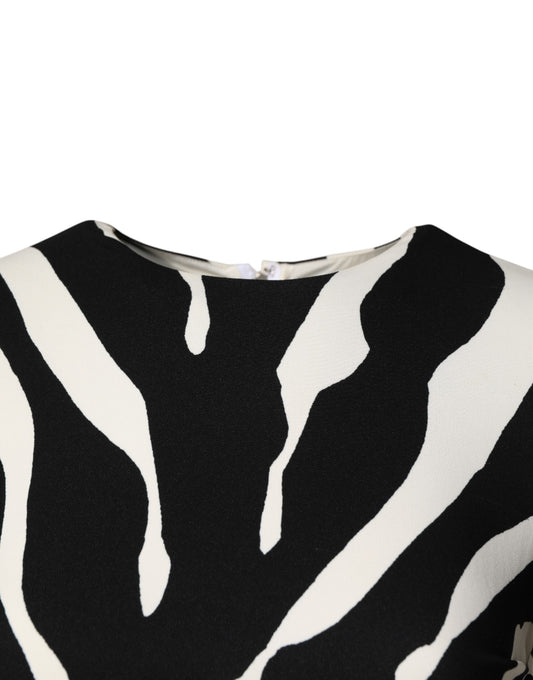 Black White Zebra Viscose Sheath Midi Dress