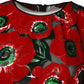 Red Floral Print Nylon A-line Midi Dress