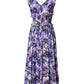 Purple Anemone Print Pleated Midi Dress