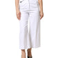 White Cotton High Waist WideLeg Cropped Pants