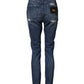 Blue Distressed Washed Logo GRACE Denim Jeans