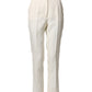 White Cotton Floral Brocade Dress Pants
