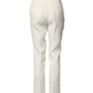 White Cotton Floral Brocade Dress Pants