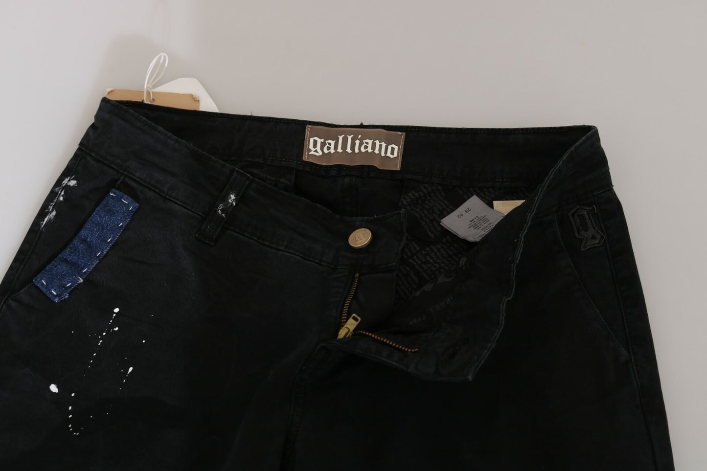 Black Low Waist White Paint Skinny Denim Pants Jeans