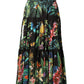 Black Cotton Floral High Waist Midi Skirt