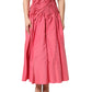 Pink Silk Pleated High Waist Midi Skirt