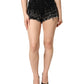 Black Pins Cotton Denim Hot Pants Shorts