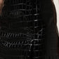 Black Croc Faux-Leather Mid Waist Midi Skirt