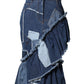 Blue Patchwork Layered Denim Midi Skirt