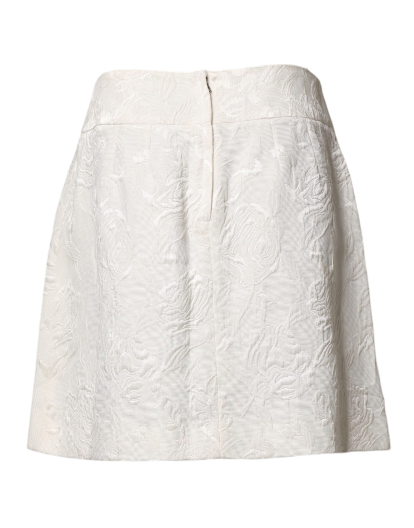 White Floral Brocade High Waist Mini Skirt