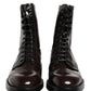 Black Leather Lace Up Mid Calf Boots Shoes