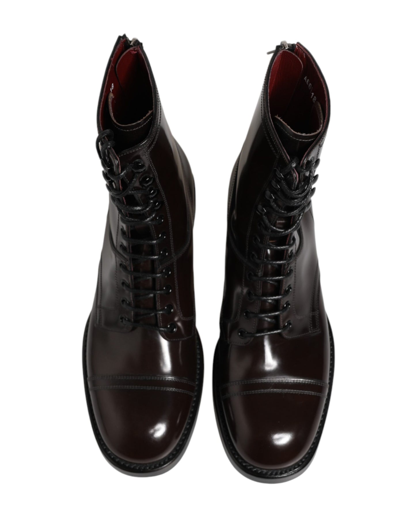 Black Leather Lace Up Mid Calf Boots Shoes