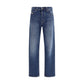 Blue Cotton Straight-Leg Jeans