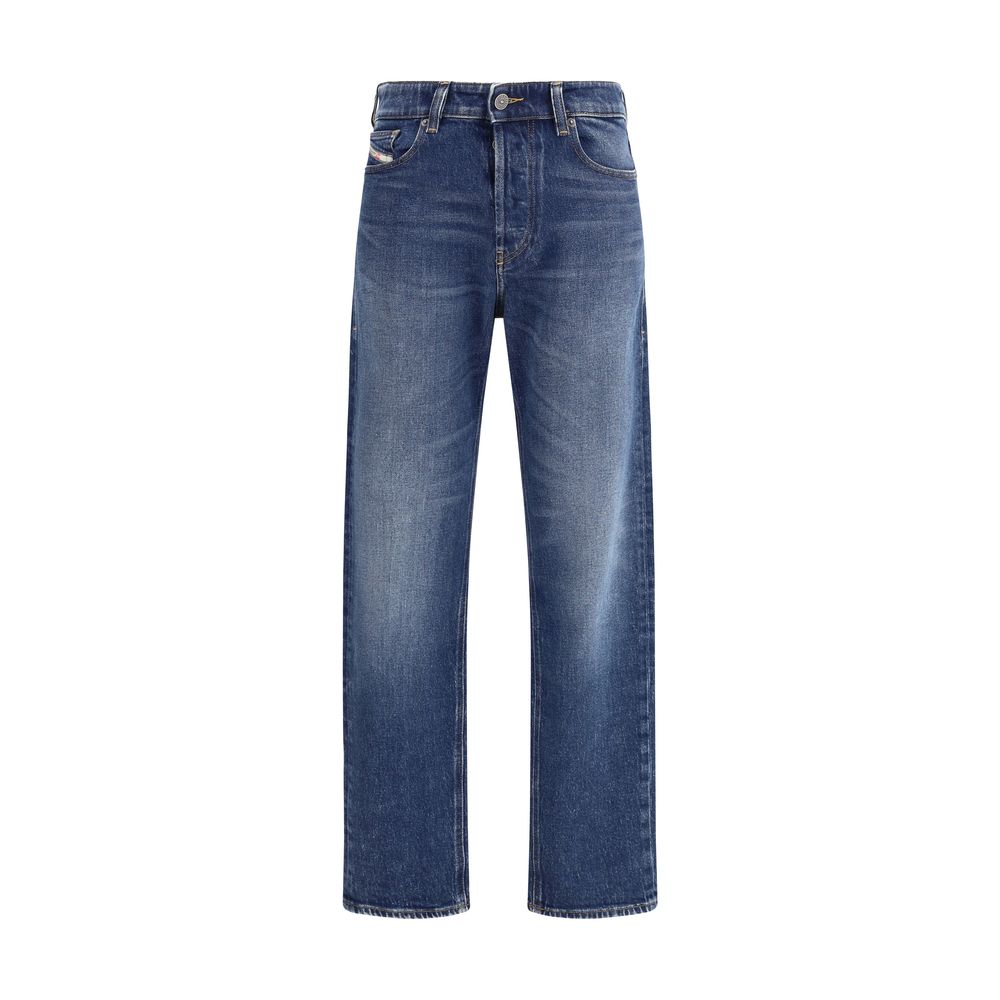 Blue Cotton Straight-Leg Jeans