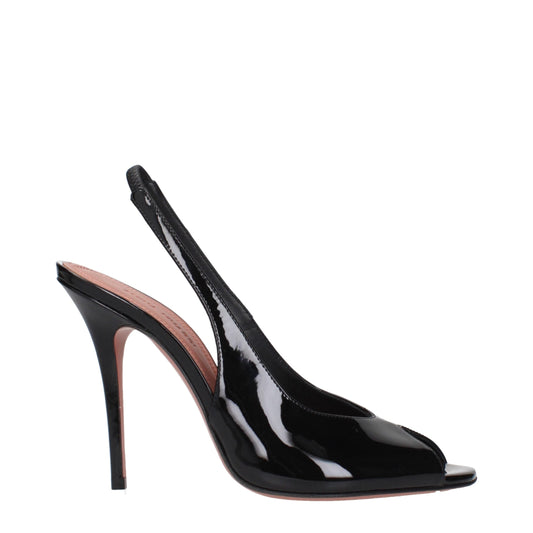 Black Leather Stiletto Heel Sandals