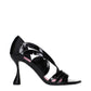 Black Leather Stiletto Heel Sandals