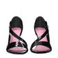 Black Leather Stiletto Heel Sandals