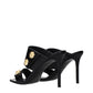 Black Leather Stiletto Heel Sandals