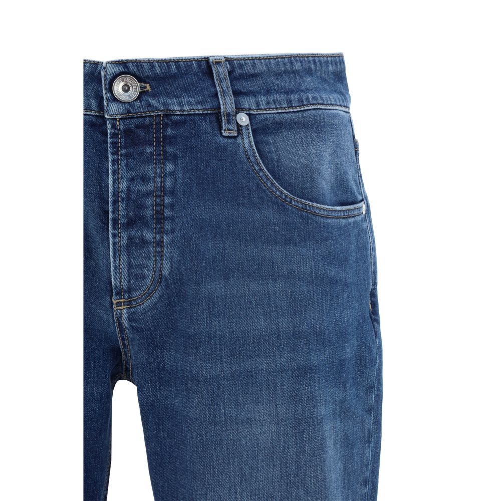 Blue Cotton Straight-Leg Jeans