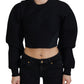 Black Cropped Zipper Back Sweatshirt Sweater
