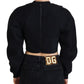 Black Cropped Zipper Back Sweatshirt Sweater