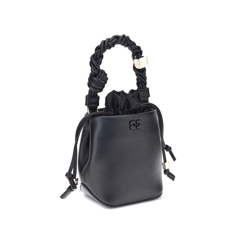 Black Recycled Leather Backet Bag