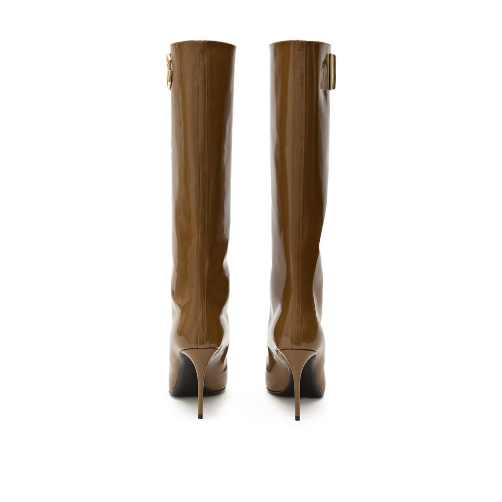 Brown Leather High Heel Boots