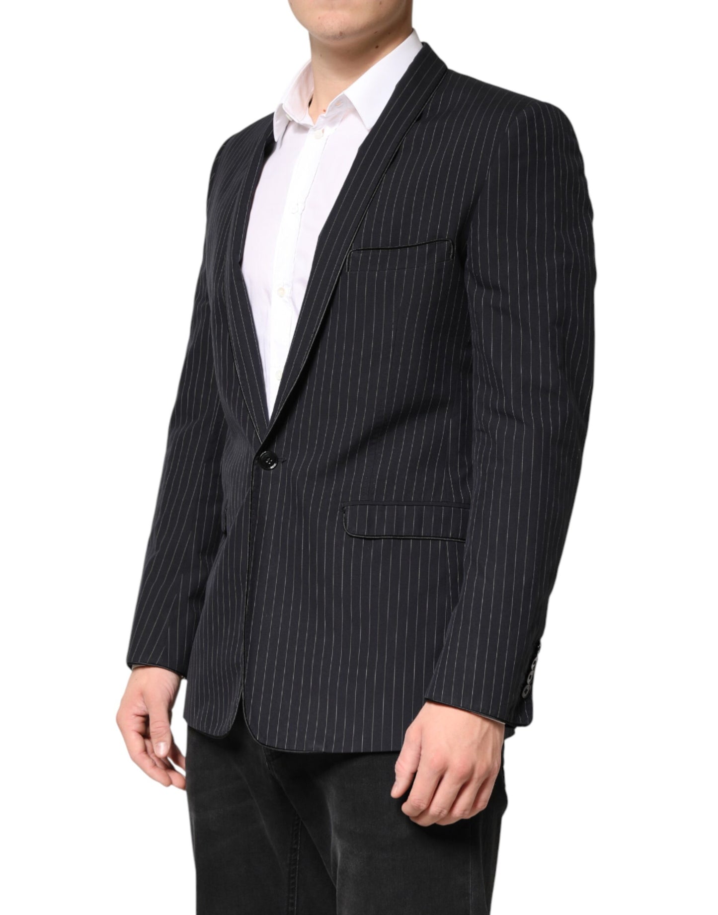 Black Stripes 1 Button Suit Jacket Blazer