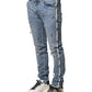 Blue Embellished Cotton Skinny Denim Jeans