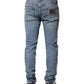 Blue Embellished Cotton Skinny Denim Jeans