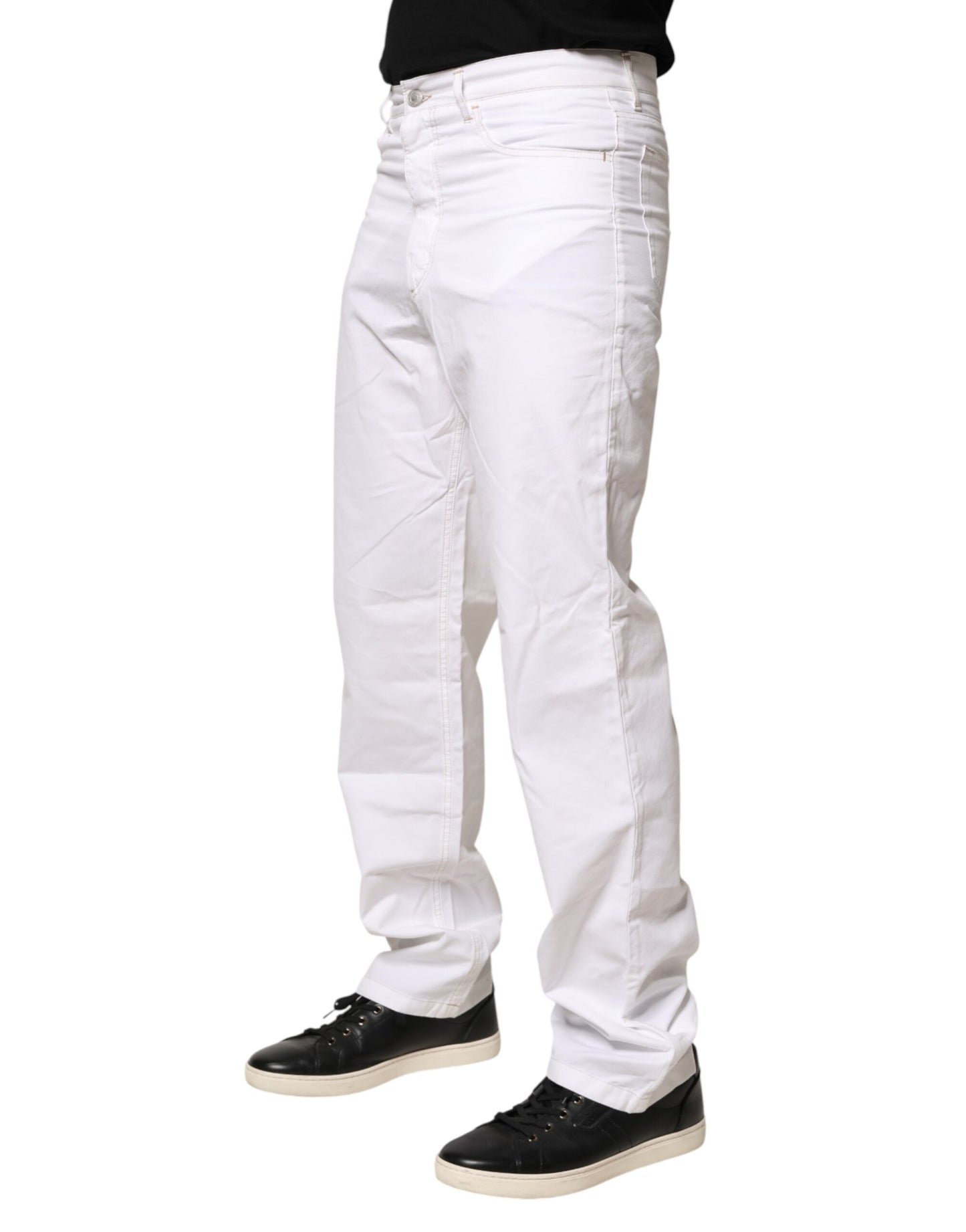 White Cotton Mid Waist Straight Men Denim Jeans
