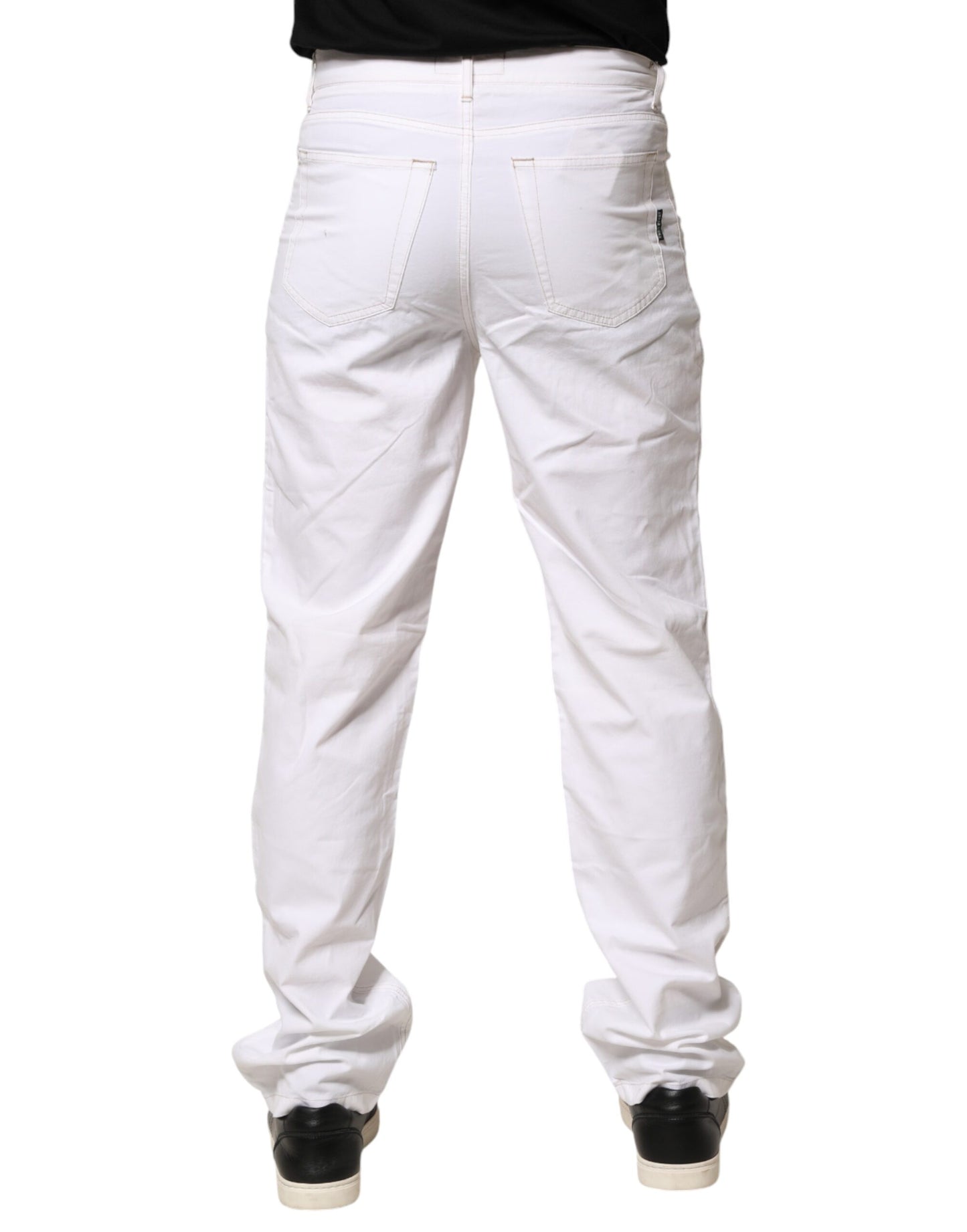 White Cotton Mid Waist Straight Men Denim Jeans