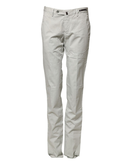 Light Gray Mid Waist Men Straight Chino Trouser Pants