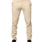 Beige Mid Waist Men Skinny Fit Chino Trouser Pants
