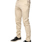 Beige Mid Waist Men Skinny Fit Chino Trouser Pants