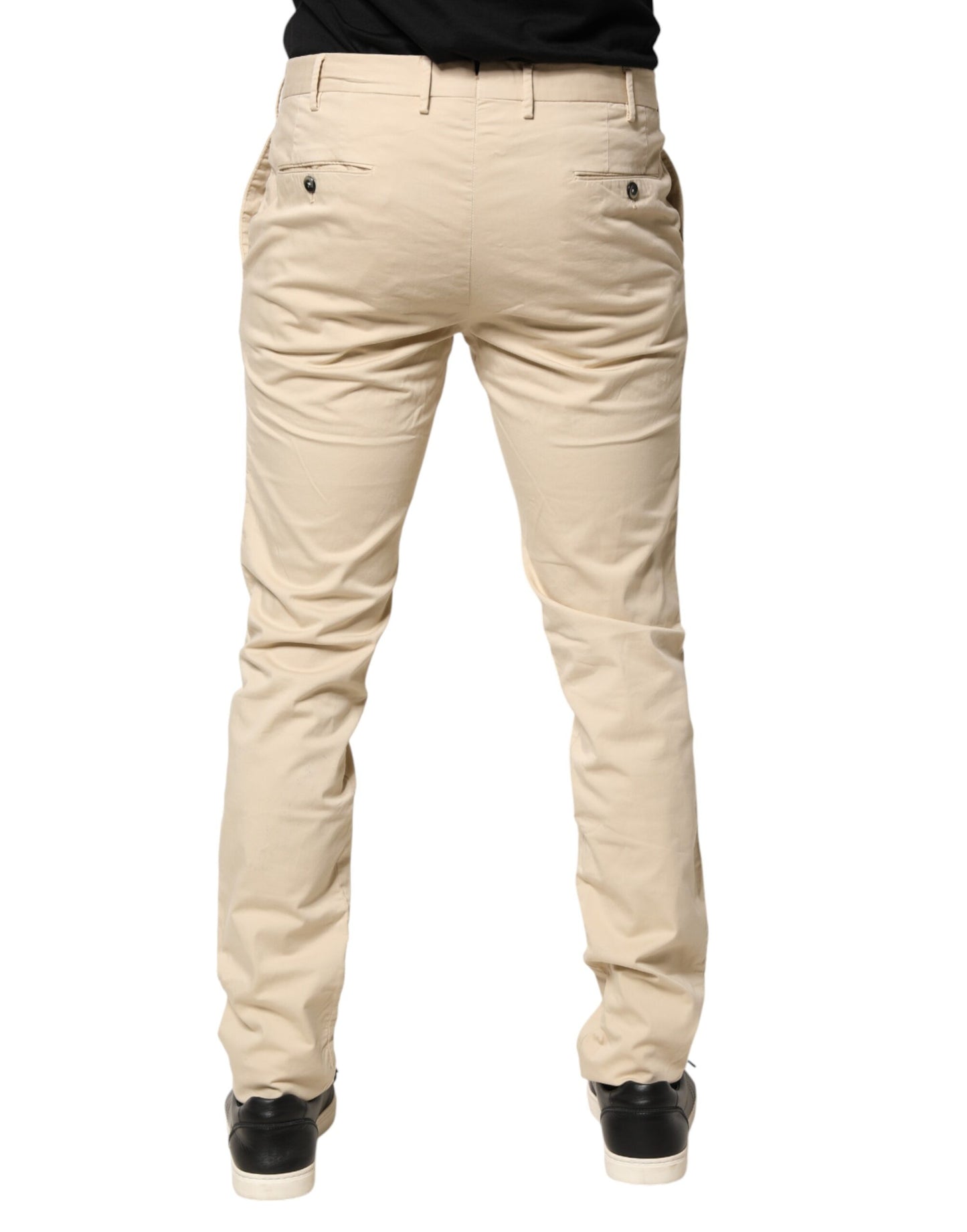 Beige Mid Waist Men Skinny Fit Chino Trouser Pants
