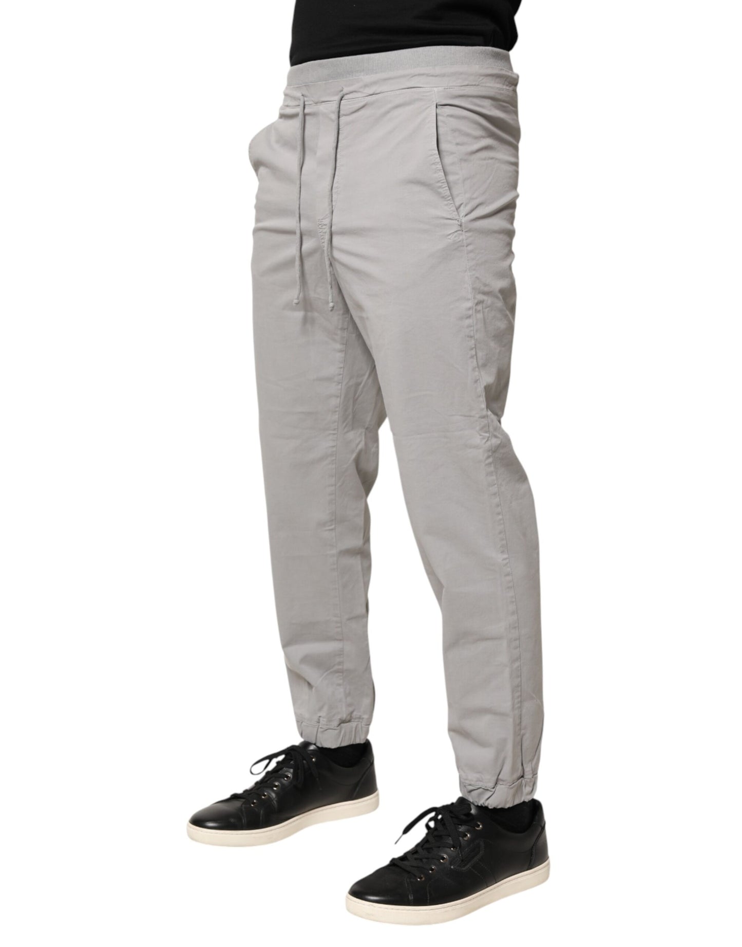 Light Gray Cotton Mid Waist Skinny Men Jogger Trouser Pants