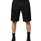 Black Cotton Stretch Mid Wasit Bermuda Shorts