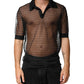Black Sheer Short Sleeves Casual Polo  Top