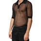 Black Sheer Short Sleeves Casual Polo  Top