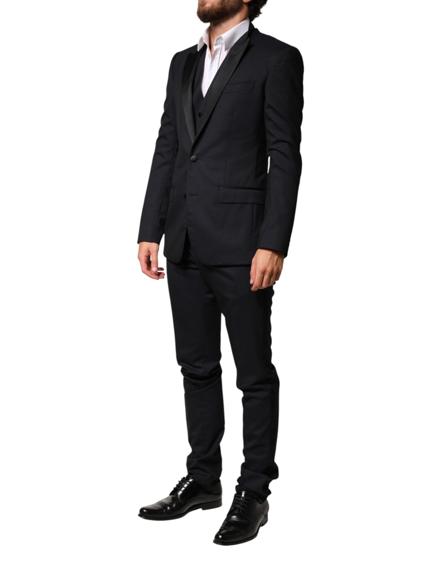 Black Wool Single Breasted 3 Piece Men Suit
