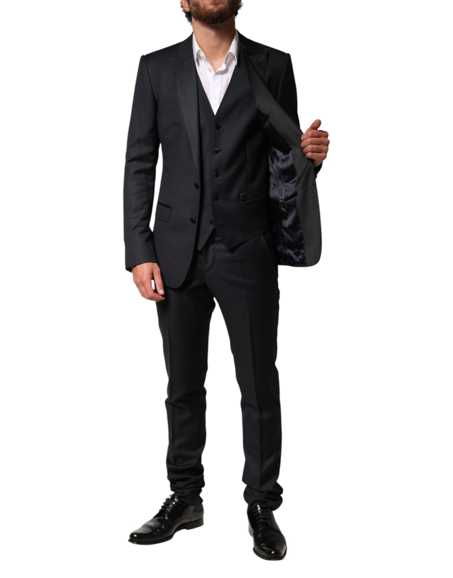 Black Wool Single Breasted 3 Piece Men Suit