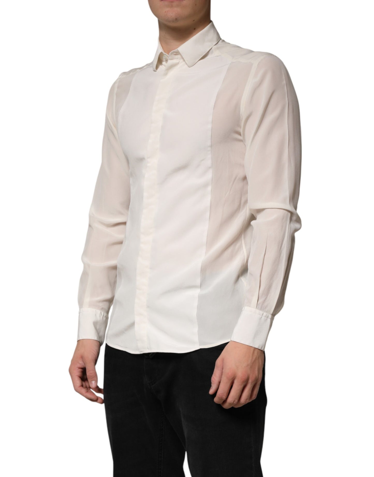 Off White Silk Men GOLD Dress Formal Shirt
