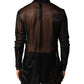Black Sheer Long Sleeves Turtleneck Top