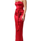Red Silk Strapless Sheath Long Gown Dress