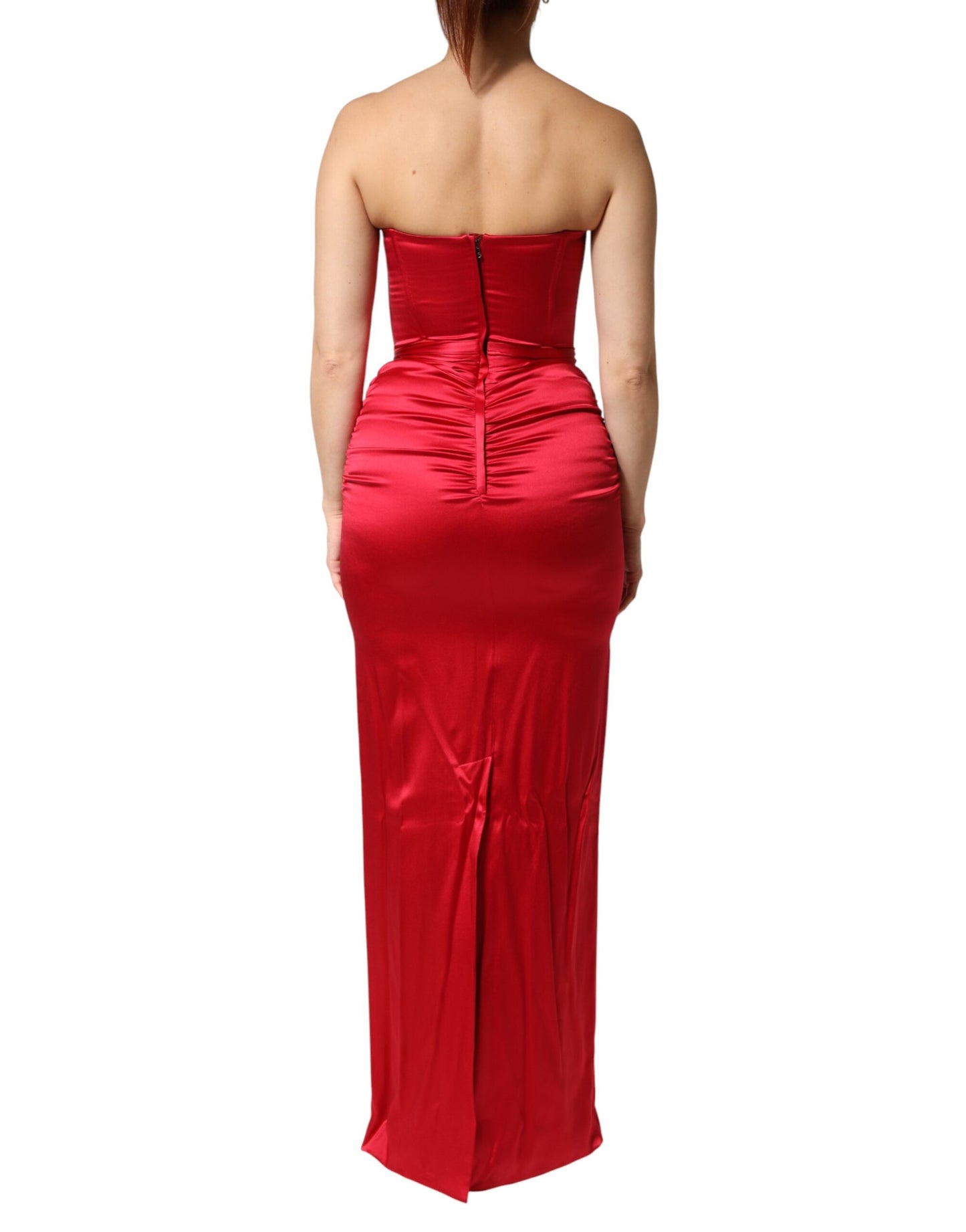 Red Silk Strapless Sheath Long Gown Dress